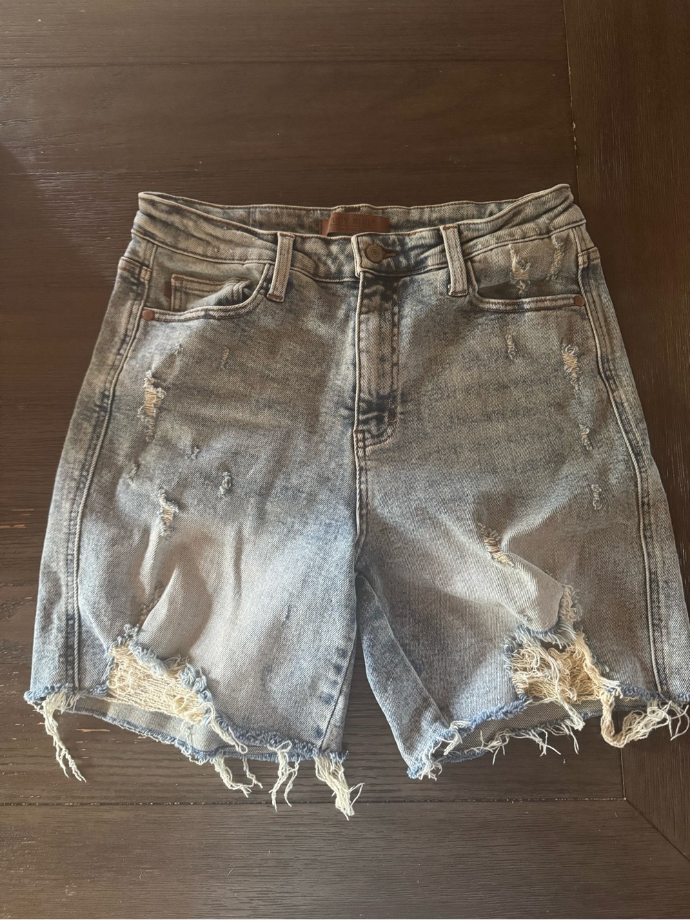 Judy Blue Distressed High-Waist Denim Shorts - Light Blue